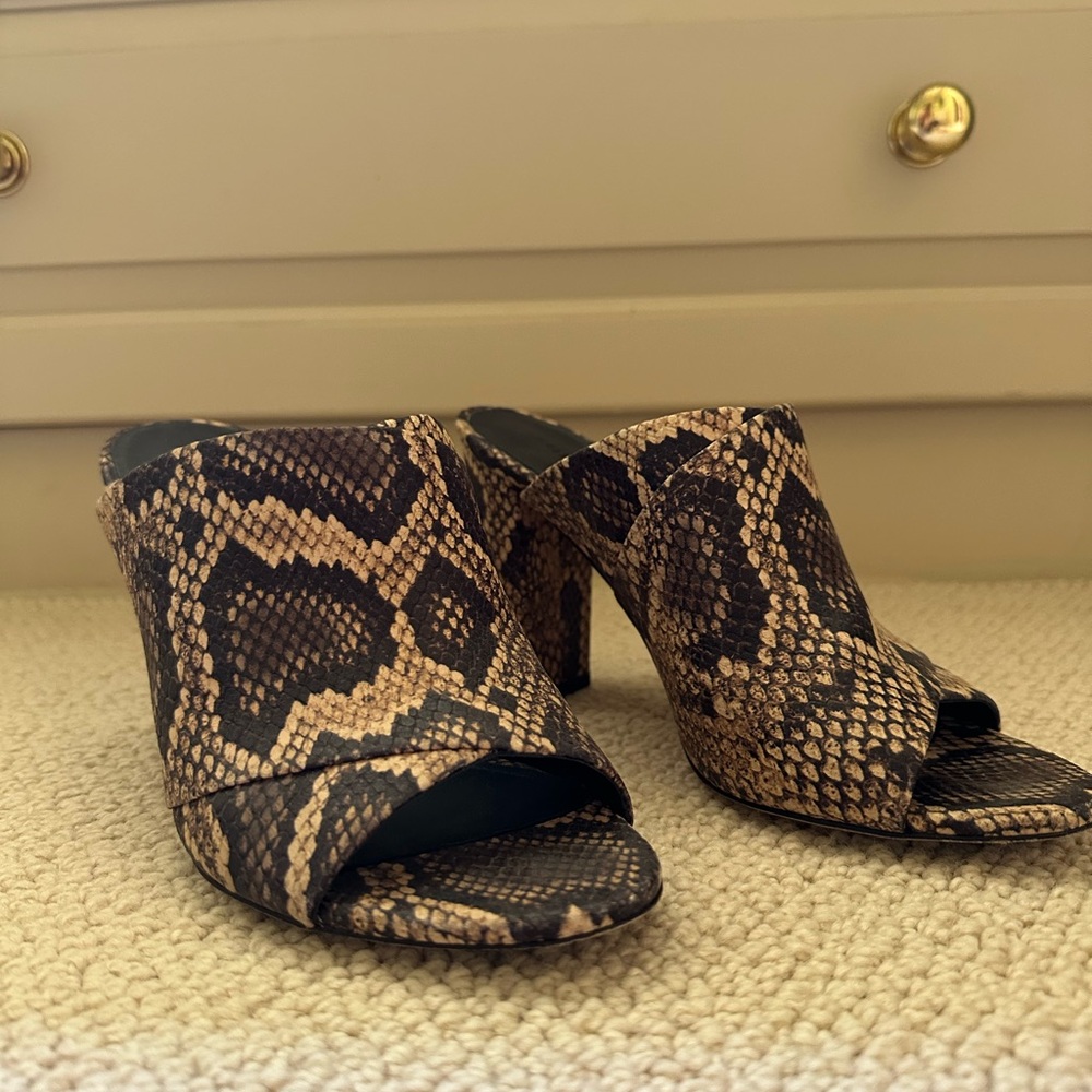 Vince Snakeskin Print Mules